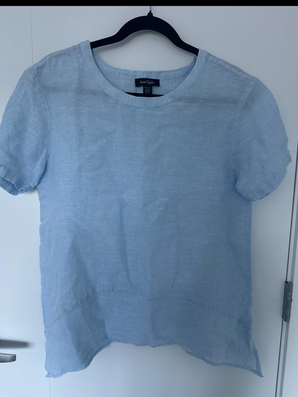 Lord & Taylor Pale Blue Short-Sleeve Linen Top